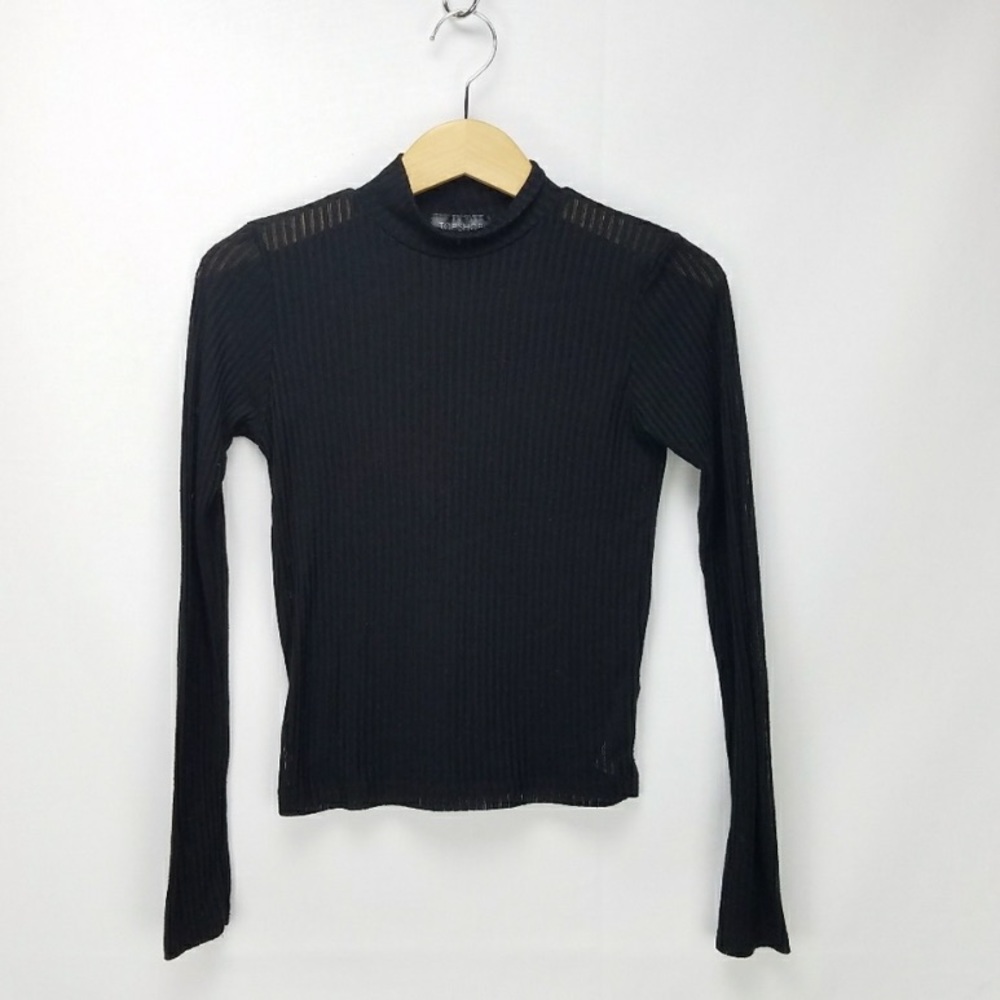 Topshop Sheer Ribbed Long Sleeve Top